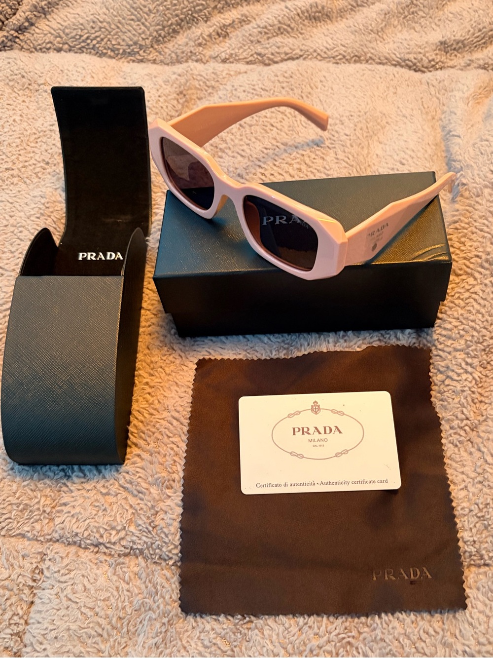 Prada Light Pink Rectangular Sunglasses for Women